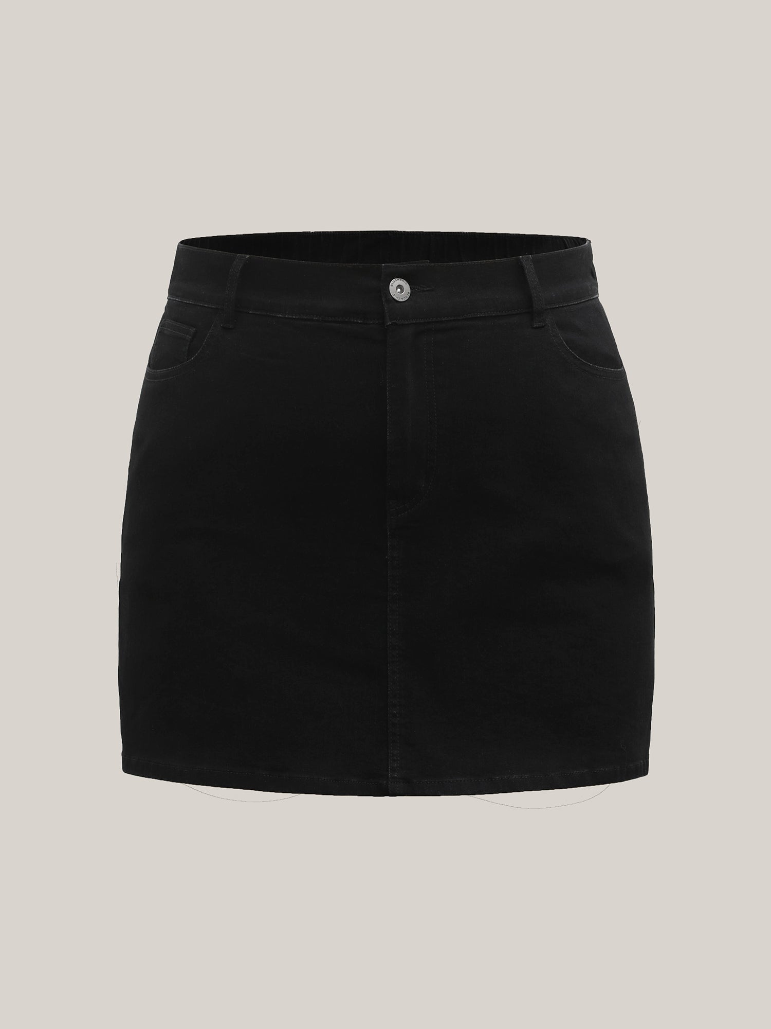 Plain Slit Fitted  Denim Skorts