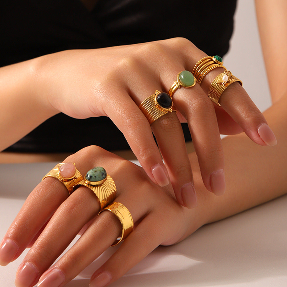 IG Style Open Ring Stripe Round Circle Geometric Stainless Steel Electroplating Rings