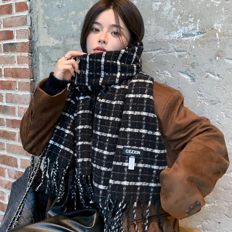 Unisex Minimalist Classic Style Lattice Polyester Scarf