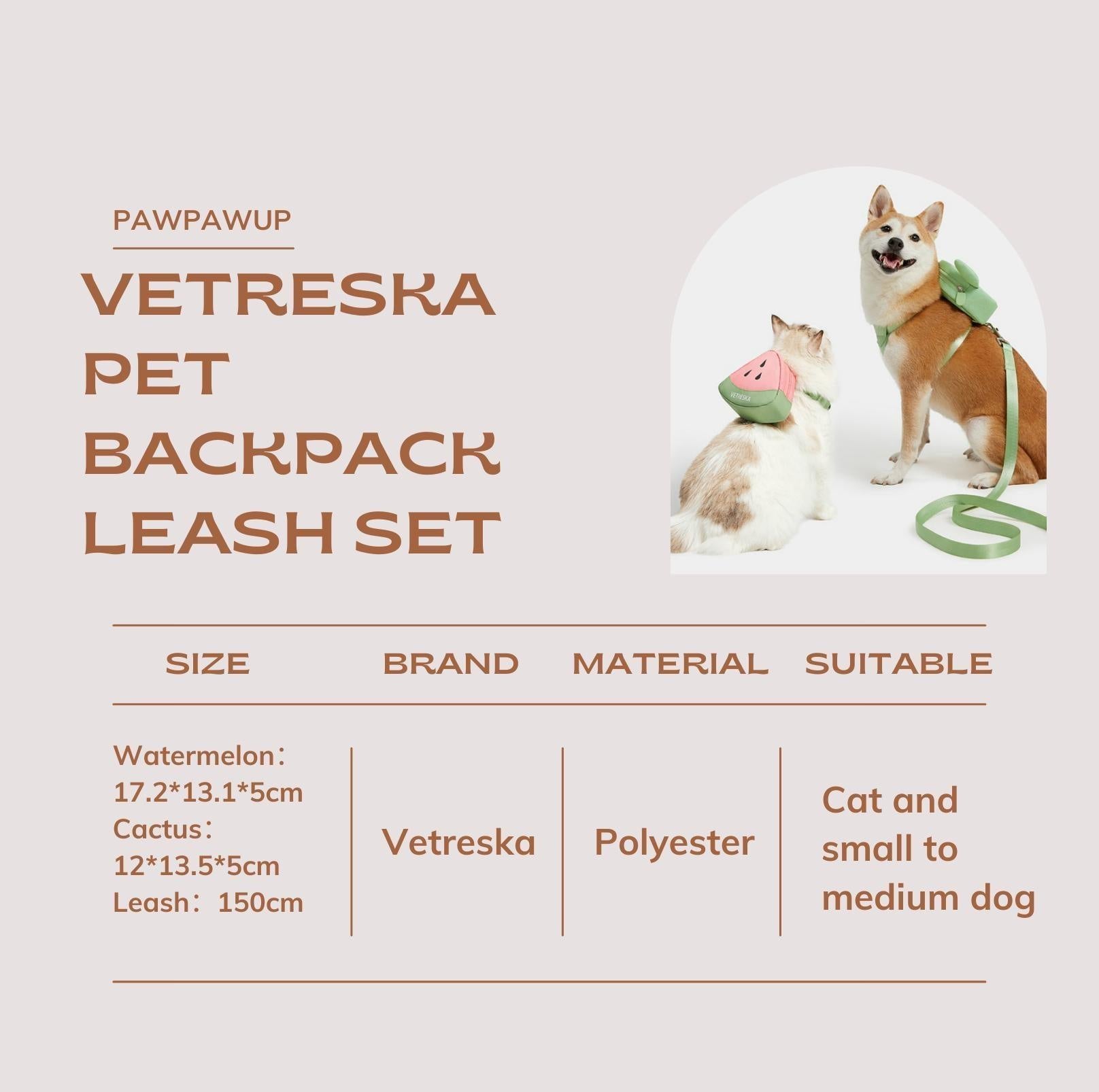 Vetreska Pet Backpack Leash Set