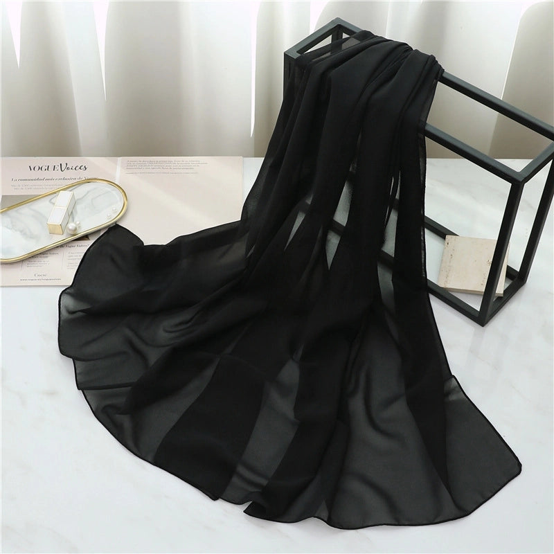 Pearl Chiffon Scarf Solid Color Rectangular Scarf Women's Shawl Basic Scarf