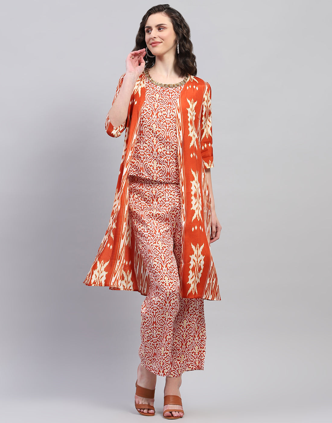 Women Rust Printed Round Neck Half Sleeve Combo 3Pc Set