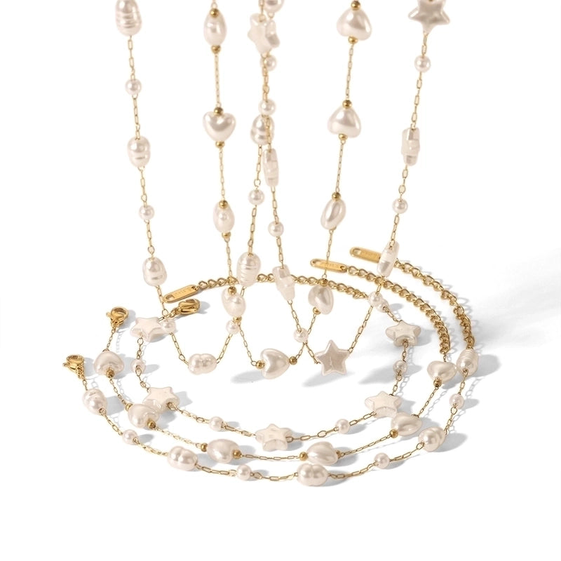 Minimalist Classic Style Pentagram Geometric Heart Shape 304 Stainless Steel 18K Gold Plated Bracelets Necklace