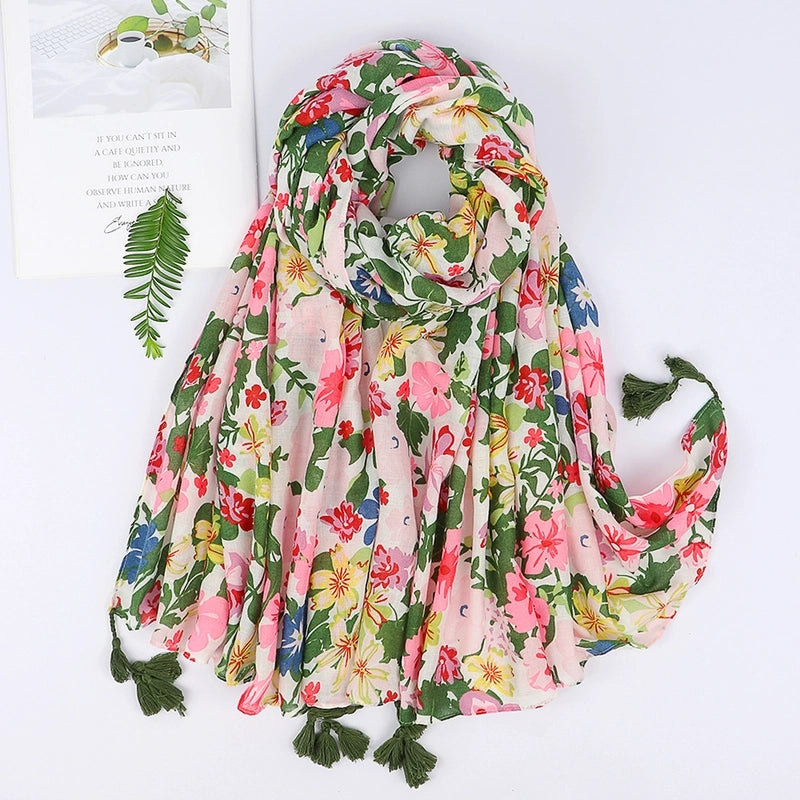 Women's Sweet Pastoral Flower Polyester Silk Scarf