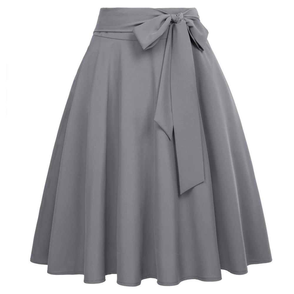 Vintage High Waist A-Line Pockets Skirt Skater Flared Midi Skirts