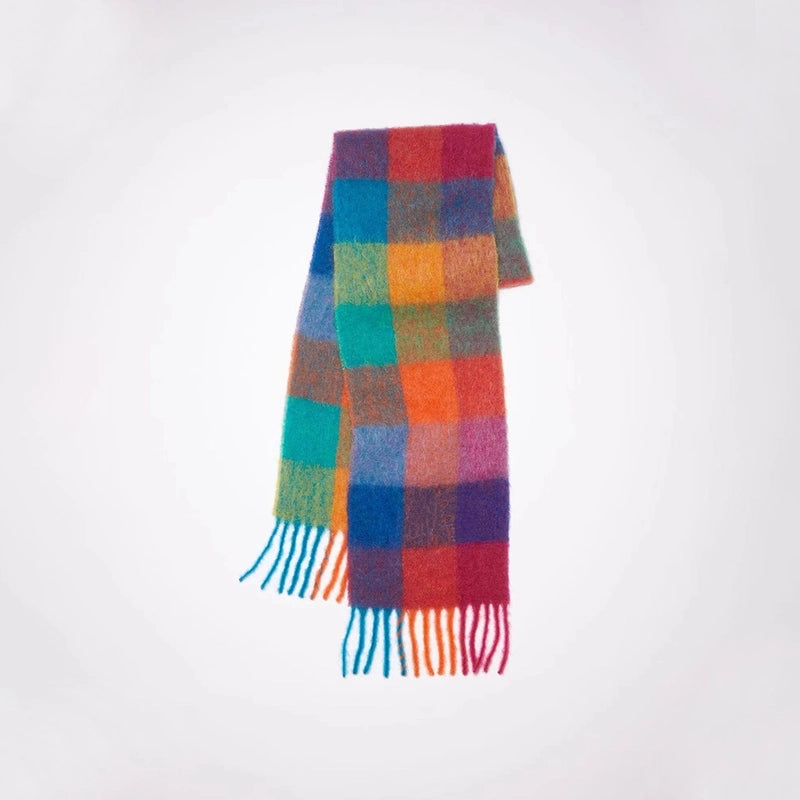 The Same Plaid Scarf Women Stitching Cashmere Mauhair Student Couple Winter Warm Shawl
