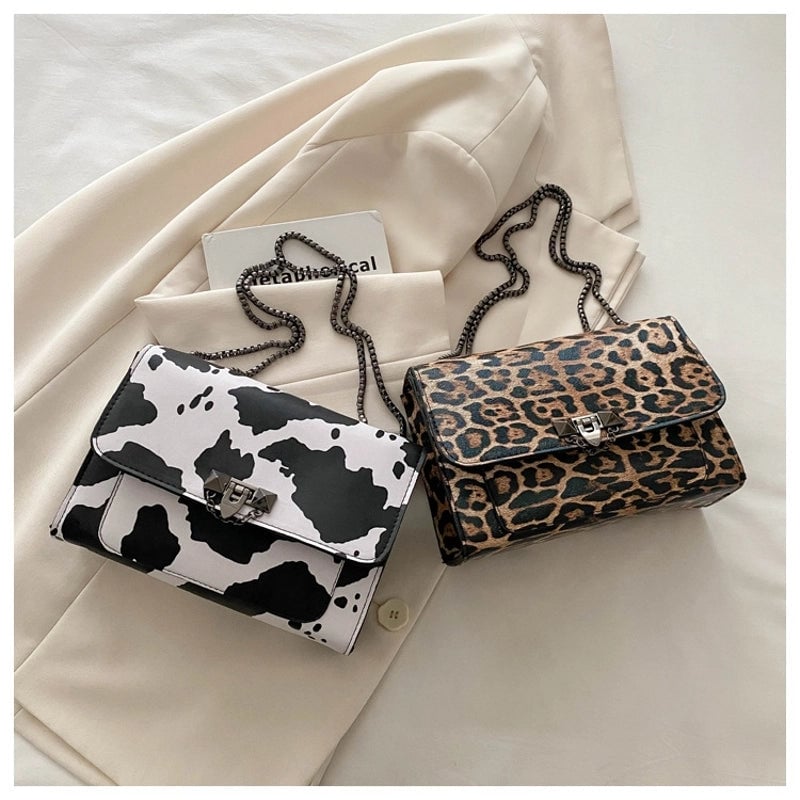 Women's Small Pu Leather Color Block Streetwear Square Flip Cover Shoulder Bag