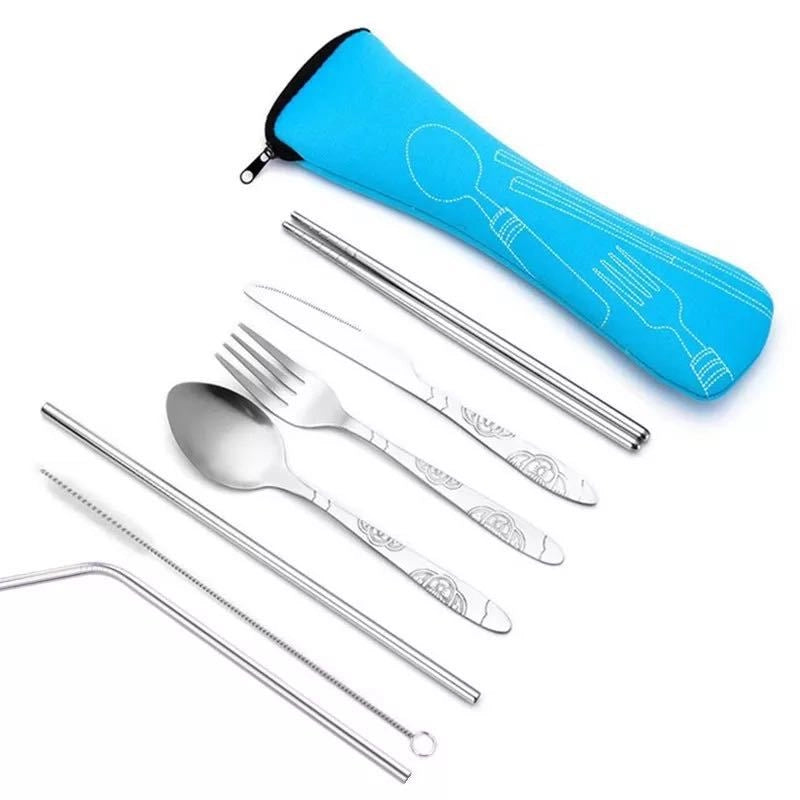 Stainless Steel Western-style Steak Knife. Fork And Spoon Creative Cloth Bag Portable Western-style Tableware Set Three-piece Set Supply