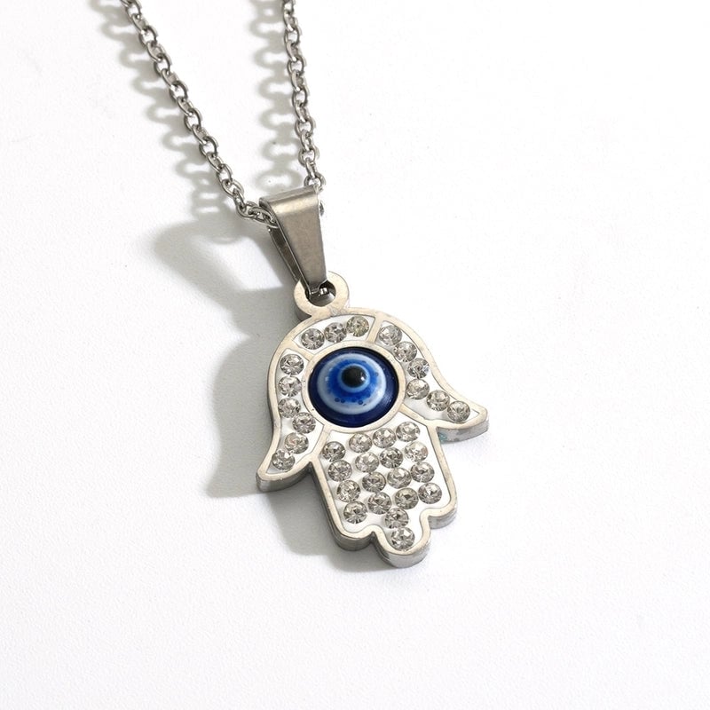 Fashion Devil's Eye Palm Stainless Steel Inlay Rhinestones Necklace 1 Piece