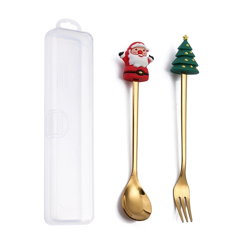 Christmas Cute Animal Santa Claus Stainless Steel Tableware 2 Pieces