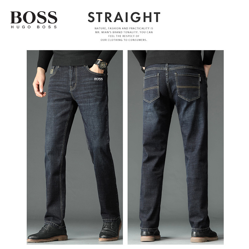 BOSS Men-s autumn and winter loose high-waisted straight jeans