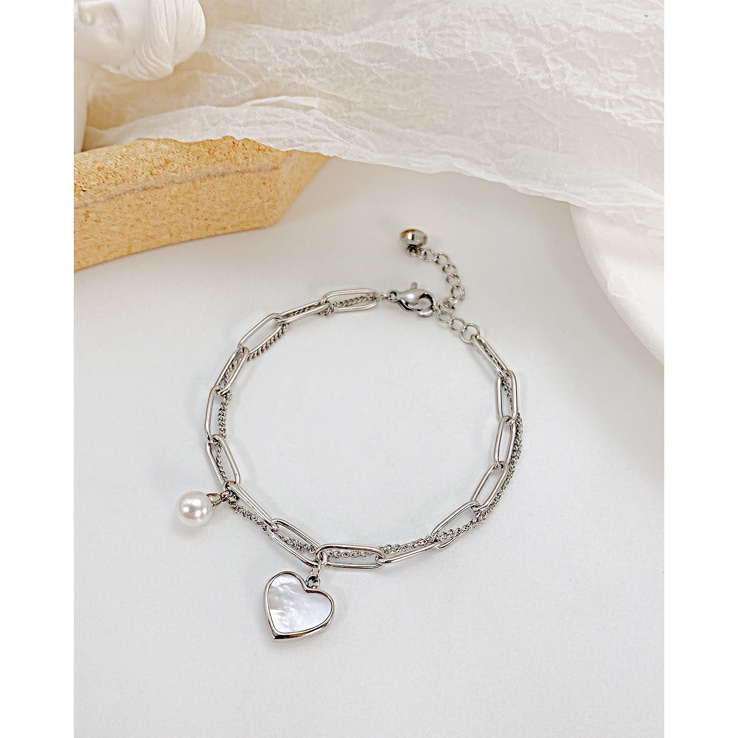 Jewelry Wholesale Double Layer Design Heart Shape Fashion Stainless Steel Bracelet For Women