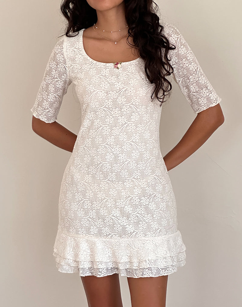 Fredrika Mini Dress in Lace Ivory