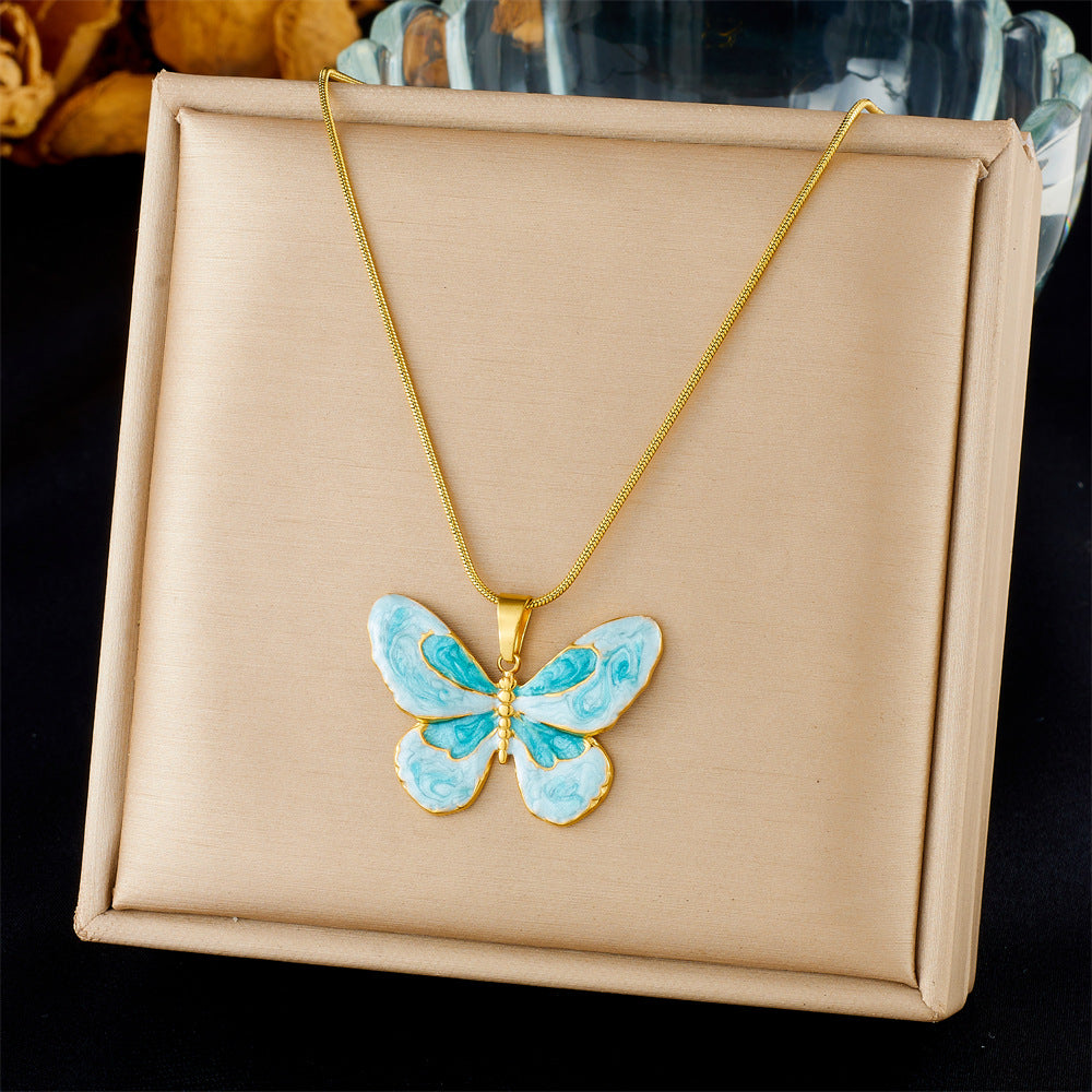 Fashion Ocean Series Accessories Pendant Gold-Plated Stainless Steel Starfish Shell Multi-Element Oil Drop Butterfly Necklace