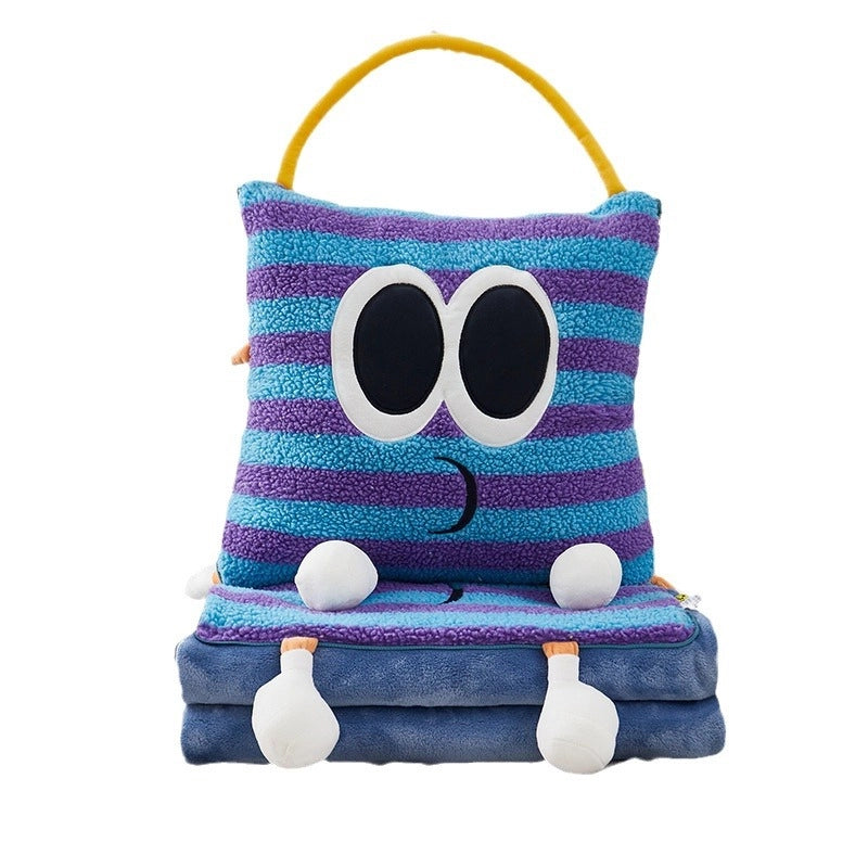 Big Eye Monster Embroidered Lambswool Blanket Dopamine Lunch Break Office Car Cushion Pillow Blanket