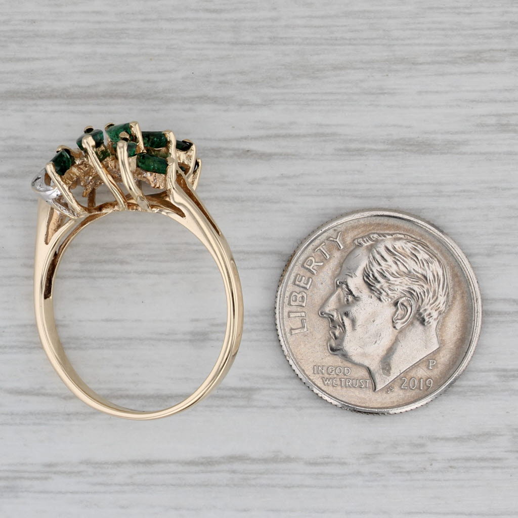 0.70ctw Diamond Emerald Spray Cluster Ring 10k Yellow Gold Size 7