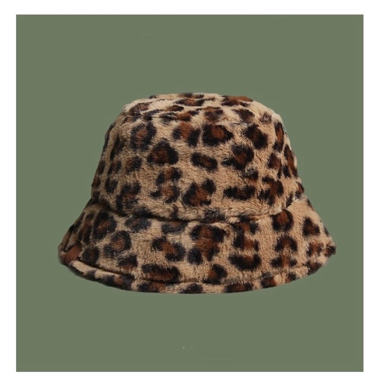 Leopard Print Vintage Fisherman Hat Autumn And Winter Thickened Warm Plush Hat Women's Korean-style Trendy Zebra Pattern Basin Hat Trendy