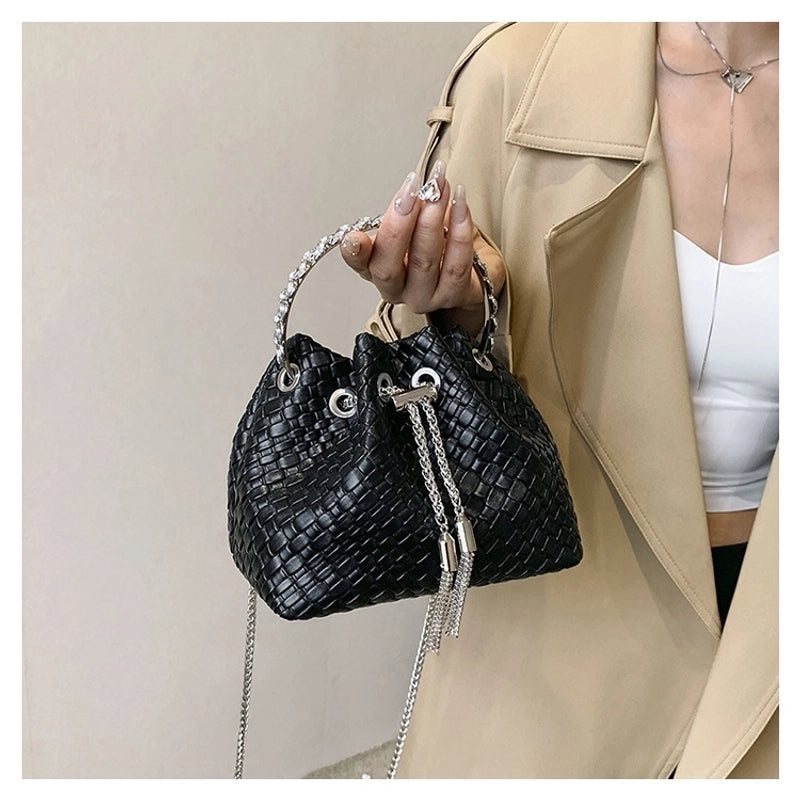 Women's Small Pu Leather Solid Color Streetwear Bucket String Crossbody Bag