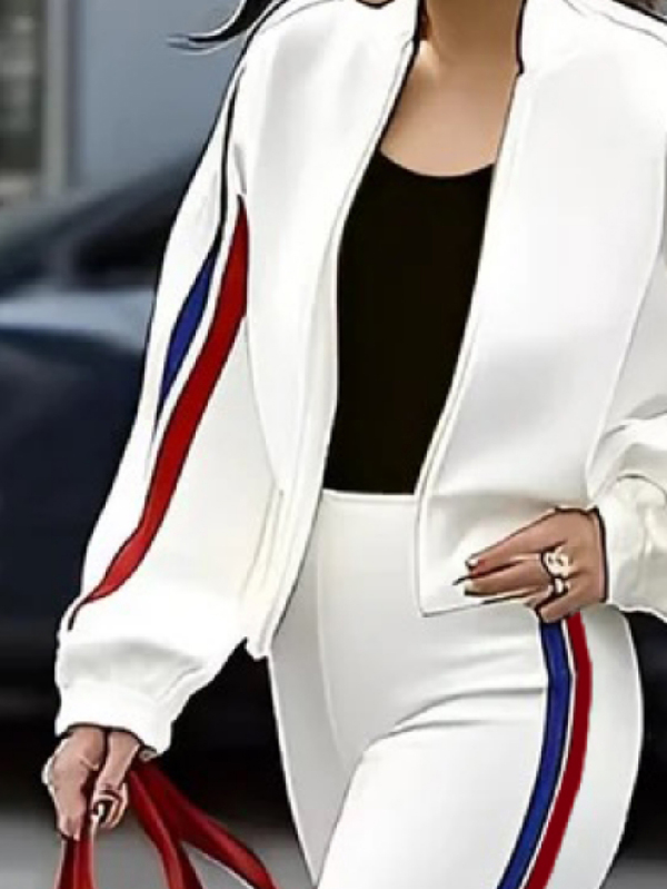 Long Sleeves Loose Striped Zipper Outerwear