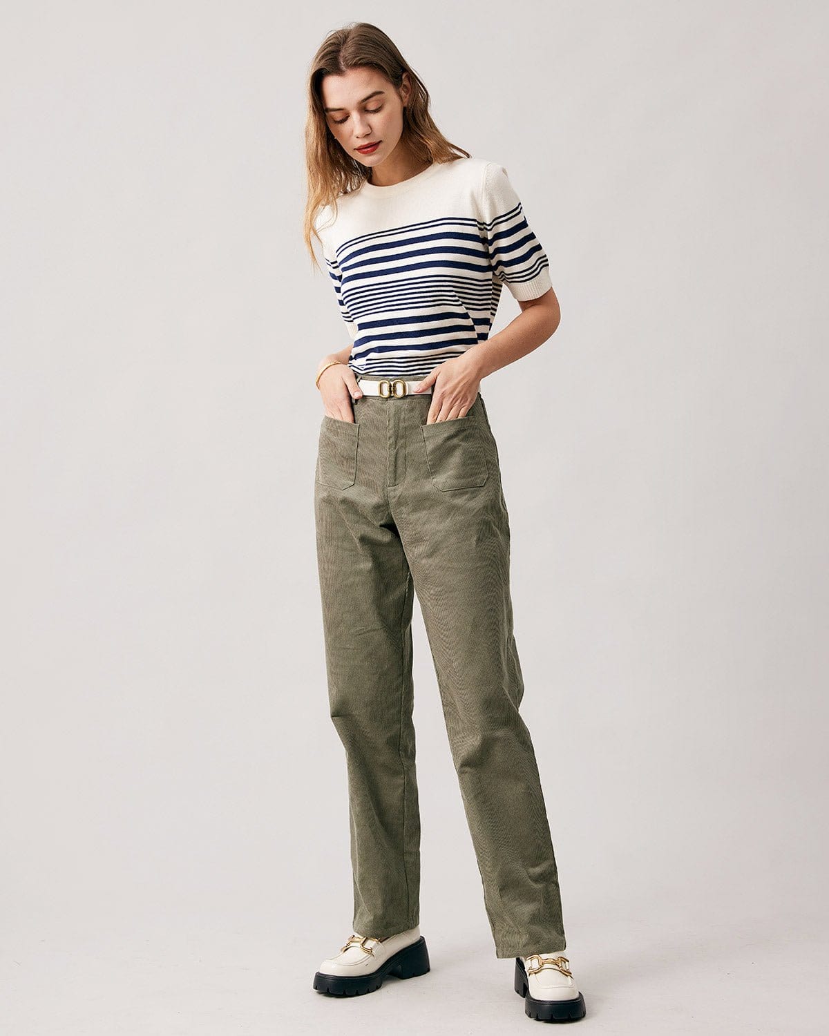 The Green High Waisted Corduroy Pants