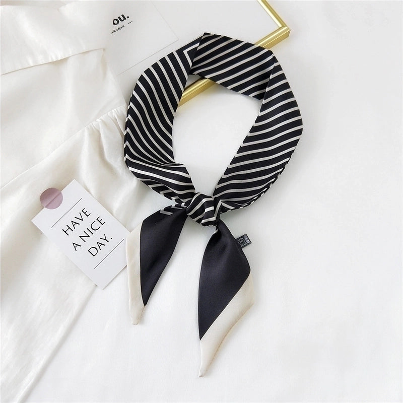 Fashion Streamer Printing Bow Silk Scarf