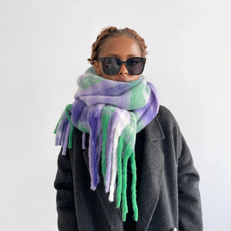 Unisex Casual Lattice Imitation Cashmere Tassel Scarf