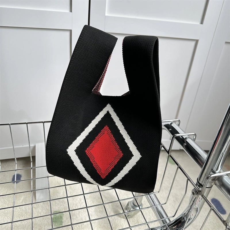 Women's Small Knit Printing Lattice Flower Elegant Classic Style Square Open Handbag
