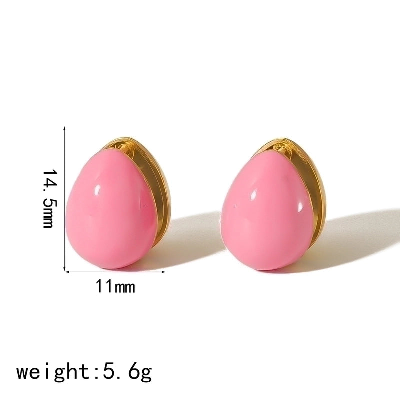 1 Pair Elegant Oval Enamel 304 Stainless Steel 18K Gold Plated Ear Studs
