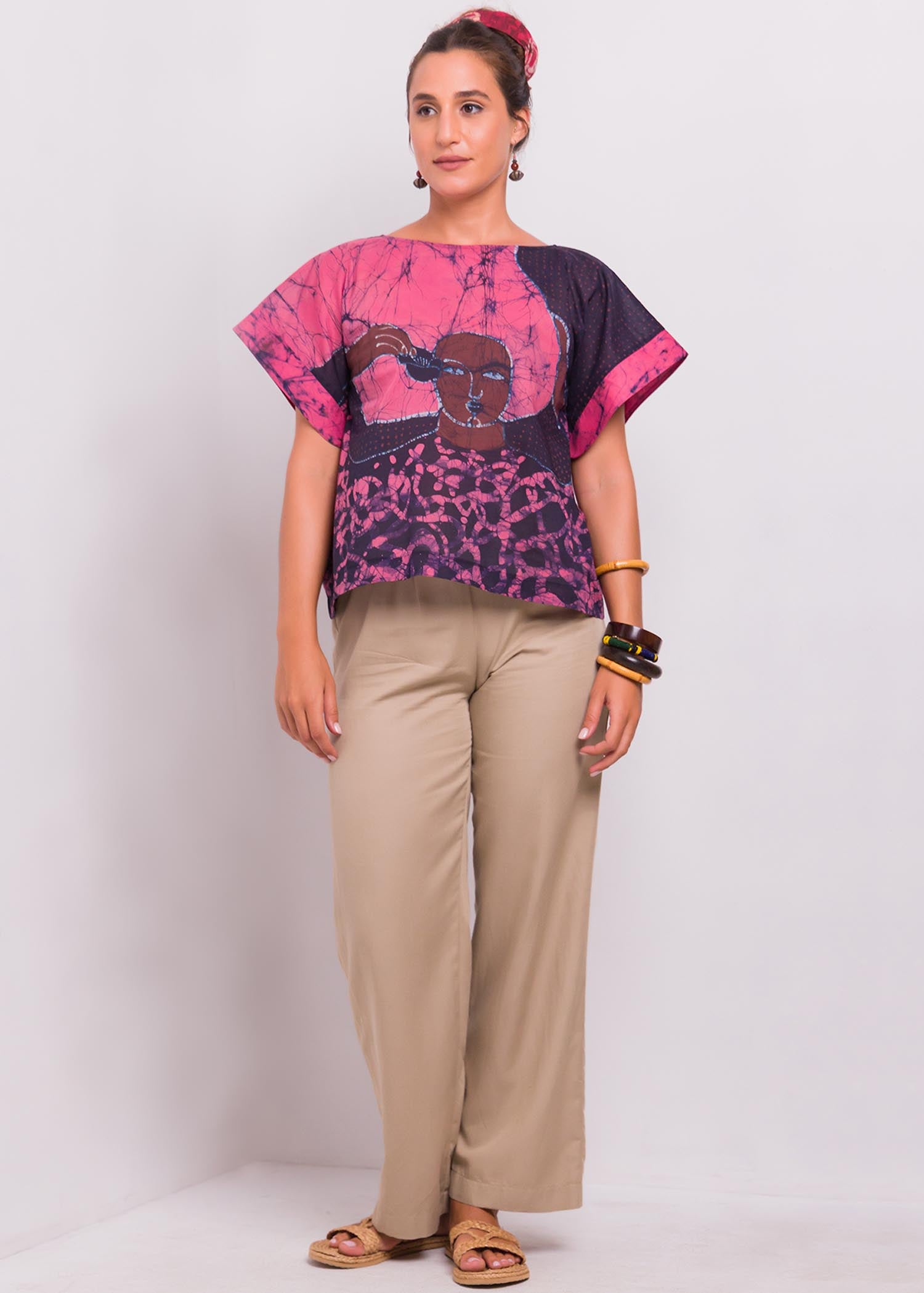 Boatneck Batik Potrait Top