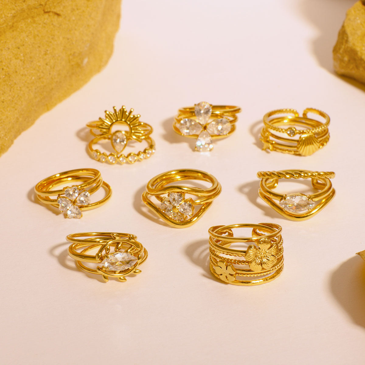 Zircon Love Four-Leaf Flower Stainless Steel Ring Female Design Niche Versatile Ring