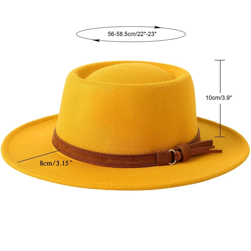 2 Pieces Concave Top Hat British Style Elegant Big Brim Hat Autumn And Winter Street Fashion Warm Felt Hat