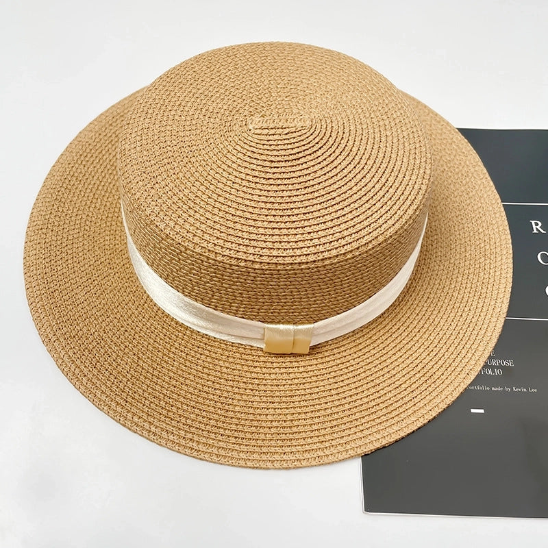 Women's Vacation Color Block Flat Eaves Straw Hat