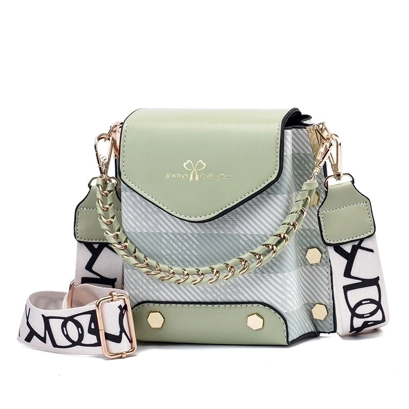 Women's Small Pu Leather Color Block Lattice Streetwear Square Magnetic Buckle Crossbody Bag