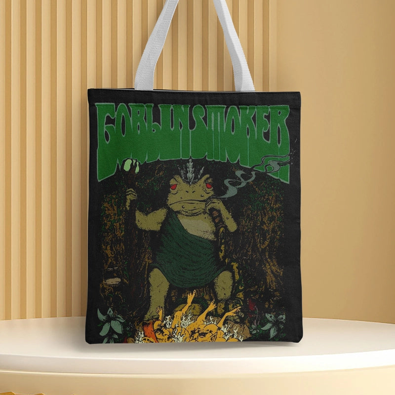 Women's Canvas Cartoon Frog Basic Classic Style Square Open Canvas Bag