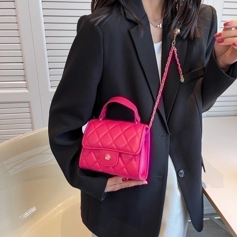 Women's Medium Pu Leather Lingge Fashion Square Magnetic Buckle Crossbody Bag