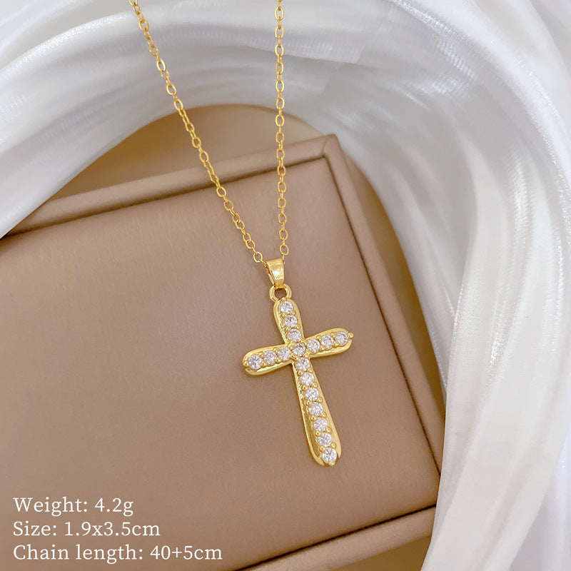 Minimalist Geometric Titanium Steel Diamond Inlay Necklaces