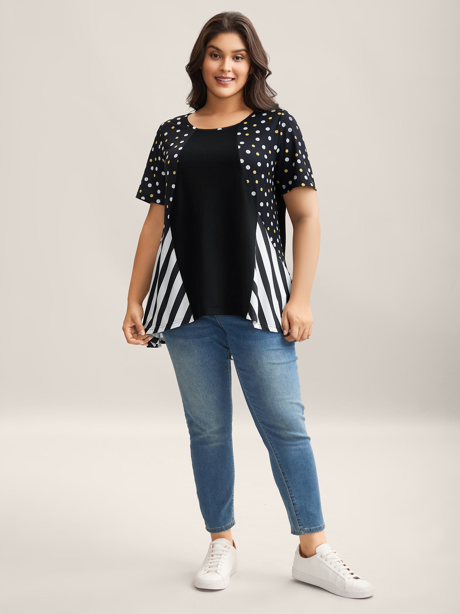 Supersoft Stretchy Polka Dots Stripe T-Shirt