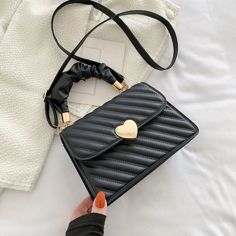 Women's Small Pu Leather Heart Shape Fashion Square Lock Clasp Crossbody Bag