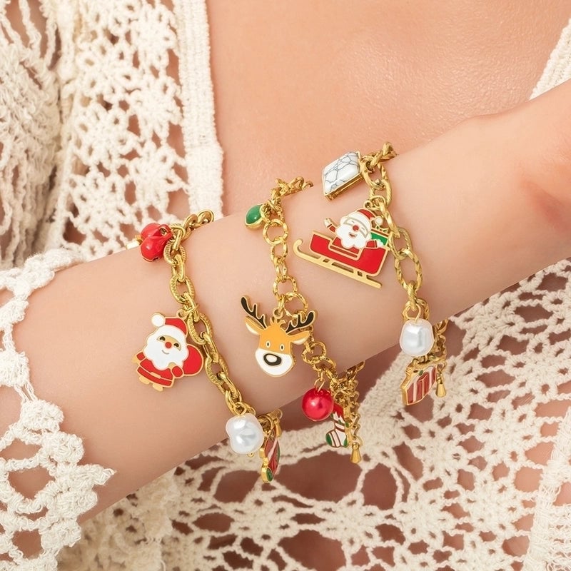 Christmas Classic Style Commute Christmas Tree Sled Elk 304 Stainless Steel Acrylic Artificial Pearls 18K Gold Plated Epoxy Plating Bracelets Earrings Necklace