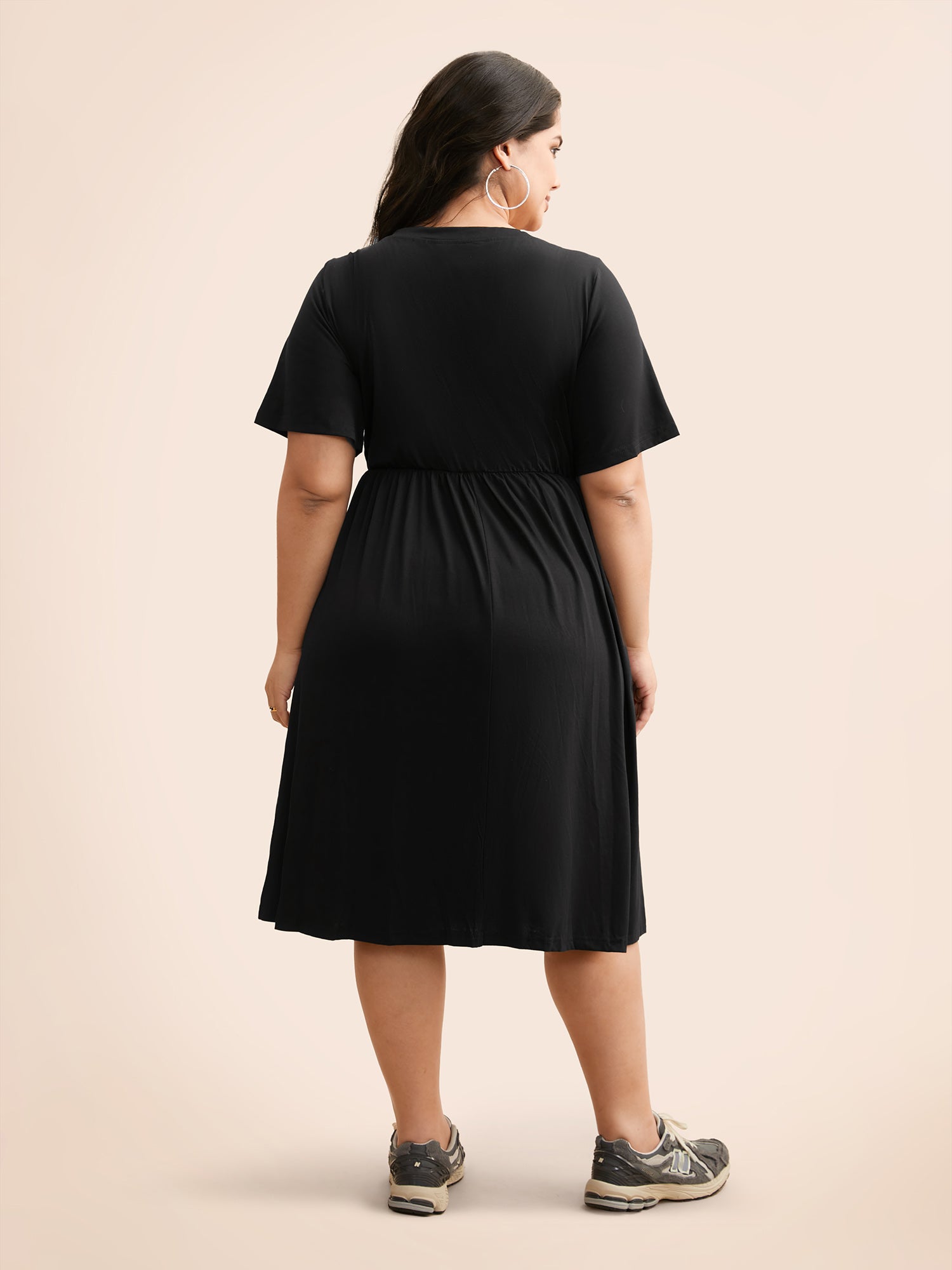 Supersoft Essentials Solid Pleated Round Neck Midi Dress