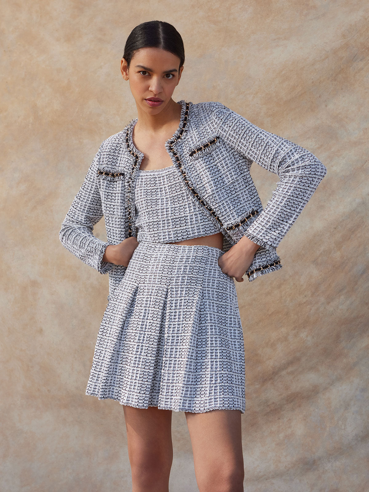 Heritage Chain & Fringe Trim Tweed Knit Jacket - Vanity Fit