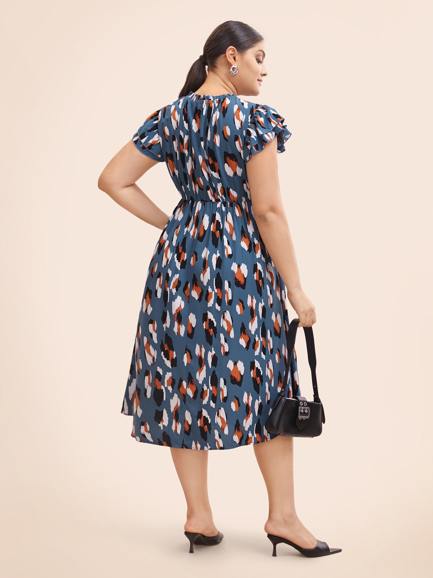 Allover Print Frill Trim Flutter Sleeve Dress