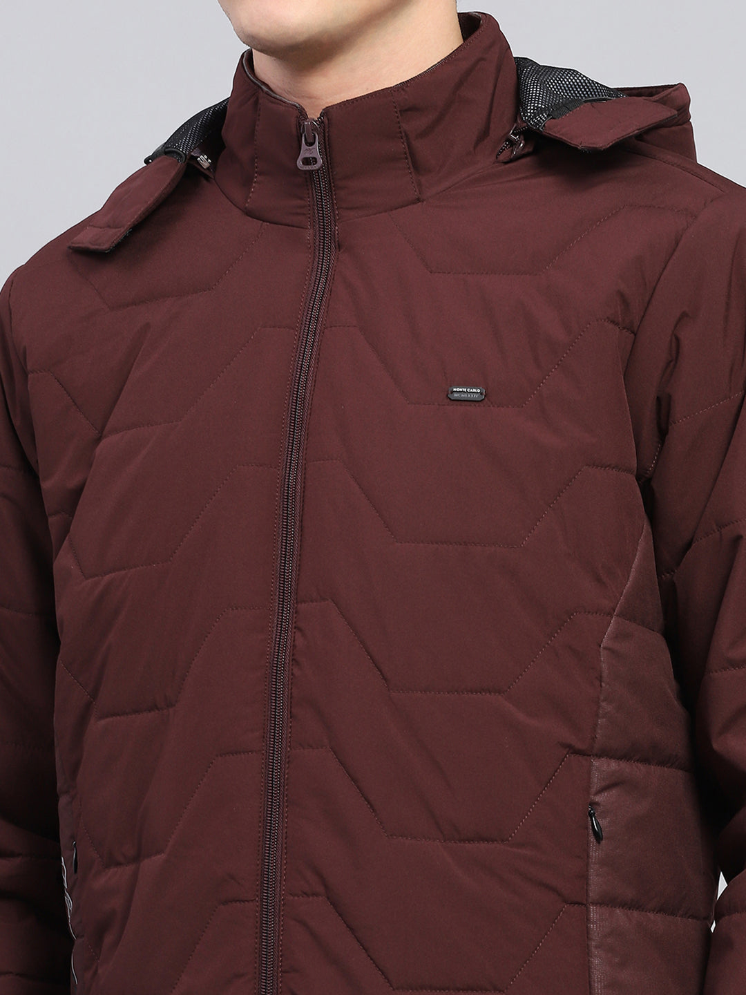 Men Maroon Solid Detachable Hood Full Sleeve Jacket