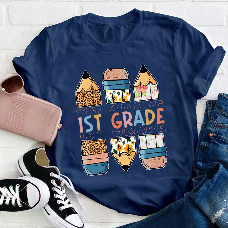 Personalized Grade Back To School Colored Pencil Teacher T-Shirt