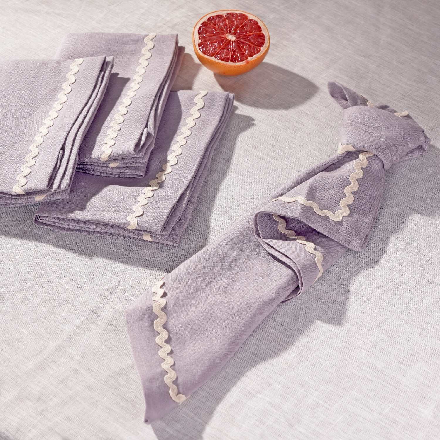 Lavender Rick Rack Lace 100% Linen Napkins
