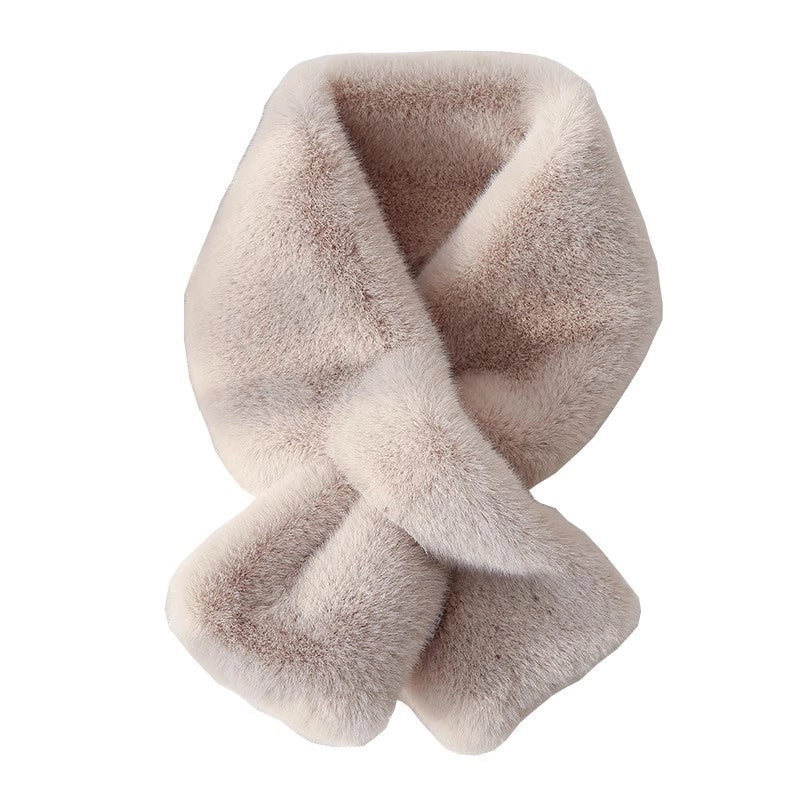 Women's Scarf Winter Versatile Plush Thickened Scarf  Solid Color Fur Collar Girl Cute Rex Rabbit Fur Scarf