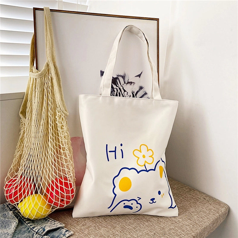 Women's Medium Canvas Letter Classic Style Sewing Thread Square Zipper Canvas Bag