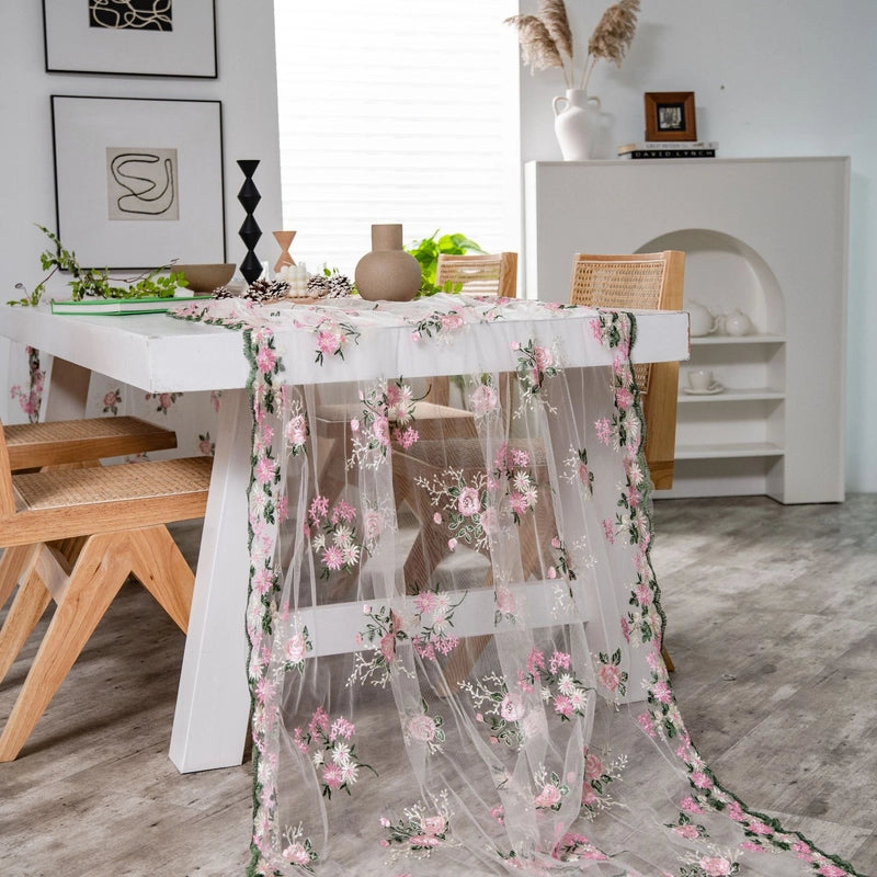 Tablecloth Pink Flower Embroidered Cake Photography Background Embroidered Props Cloth Tablecloth