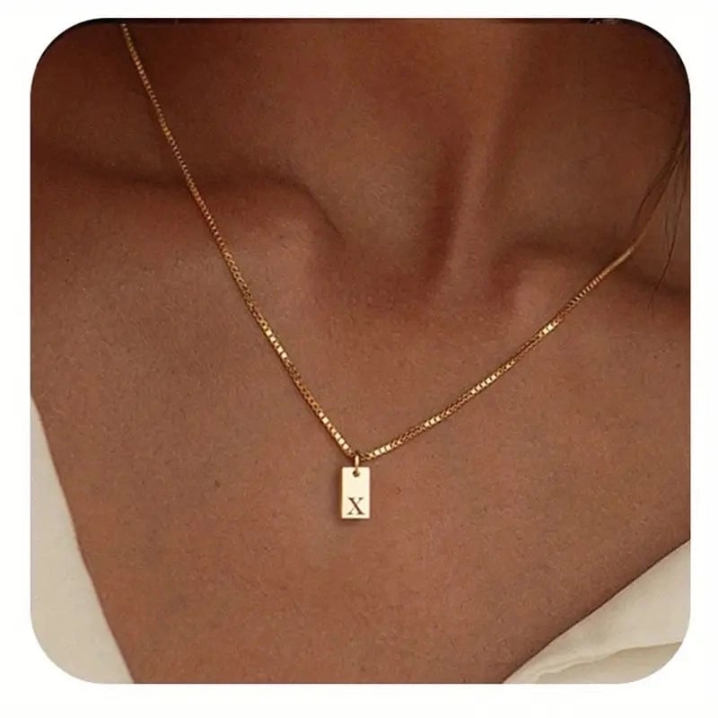 Titanium Steel Minimalist Letter Rectangle Plating Pendant Necklace