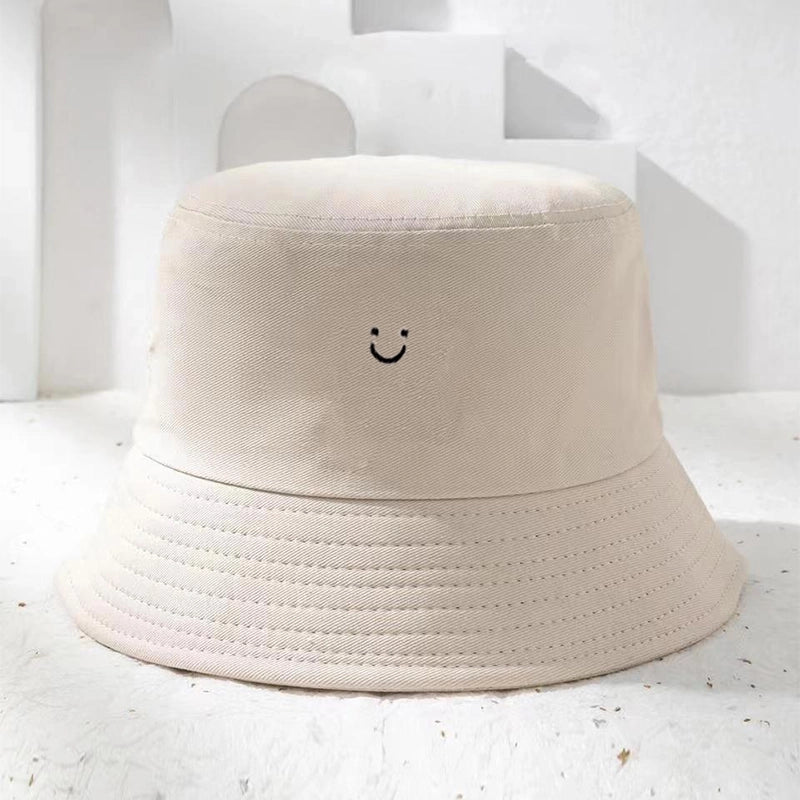 Unisex Casual Minimalist Smile Face Printing Wide Eaves Bucket Hat